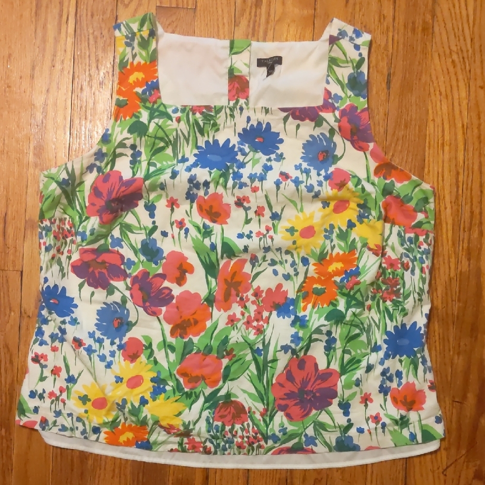 Talbots White and Orange Fitted Sleeveless Tank Top